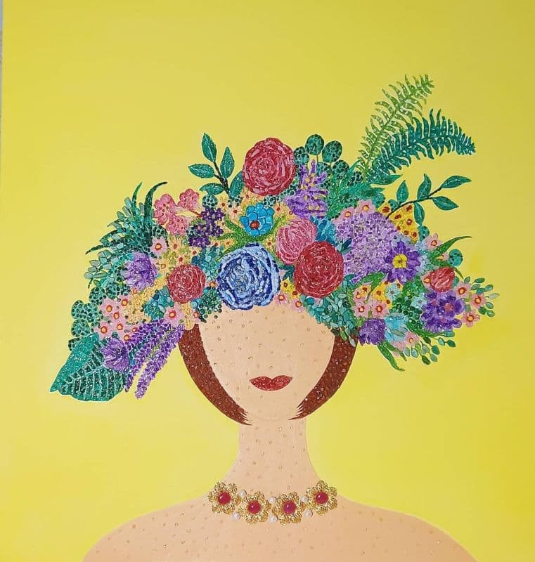 戴花帽的女仕-珠寶畫 Lady with floral hat