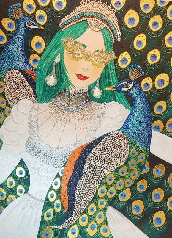 金孔雀  The golden peacock(珠寶畫)